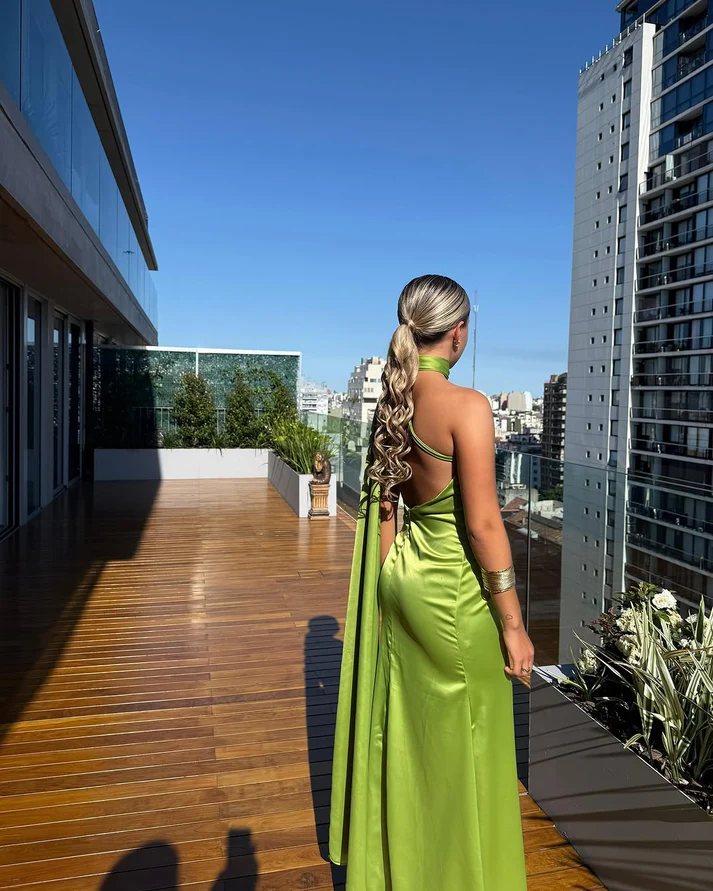 Sexy Green Mermaid Long Prom Dress Satin Formal Party Dress
