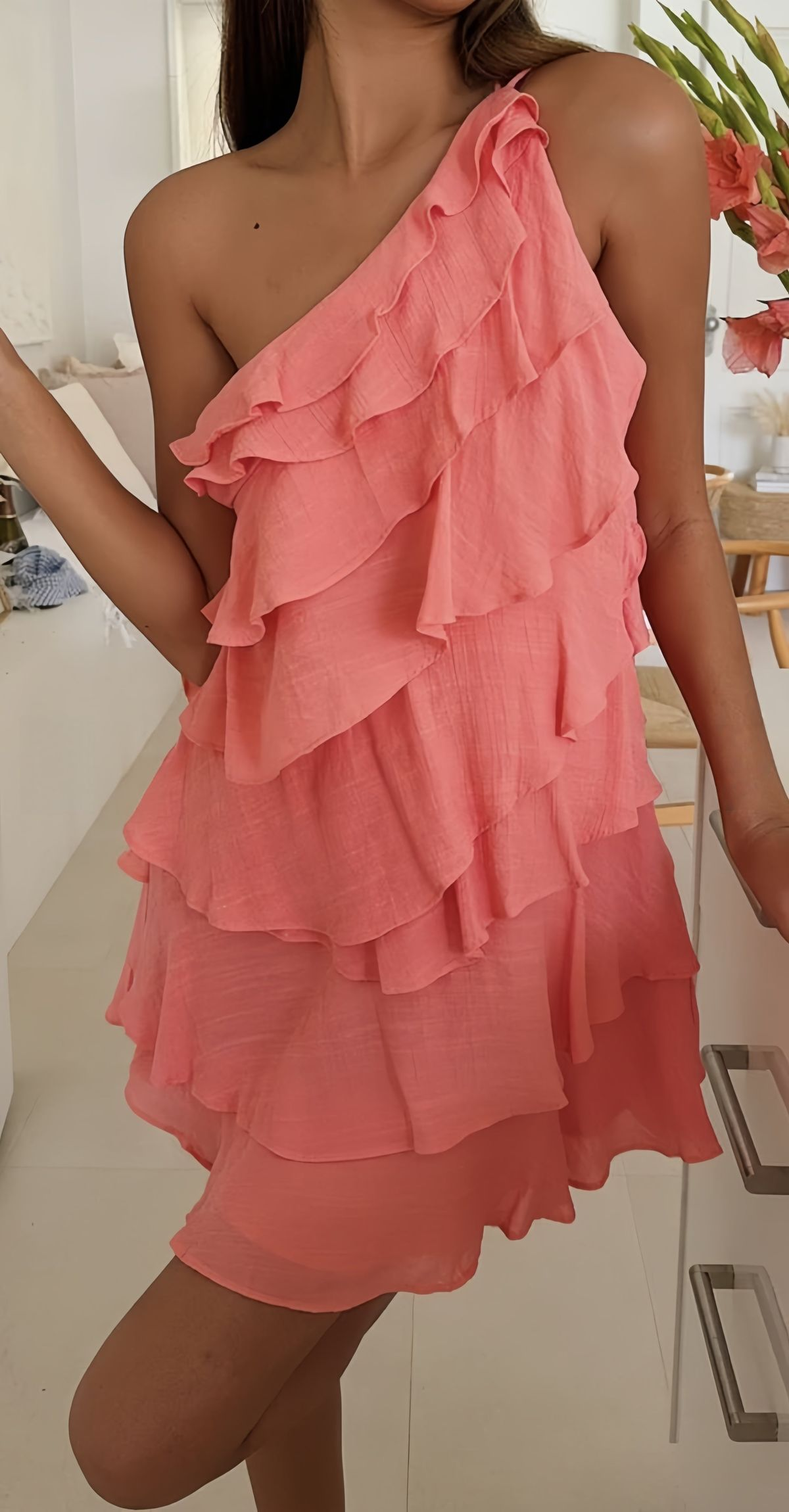 Cute One Shoulder Chiffon Layered Short Prom Dress Formal 9th Grade Homecoming Dress