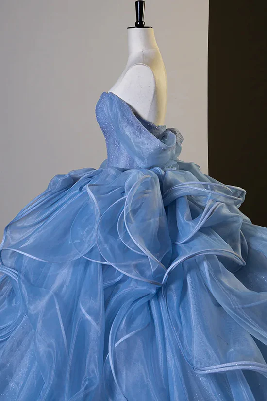 Gorgeous Sky Blue Ruffle Prom Dress Ball Gown Princess Sweet 16 Dress