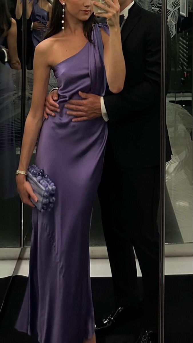 Sexy One Shoulder Mermaid Slit Cocktail Dress Purple Long Party Prom Dress