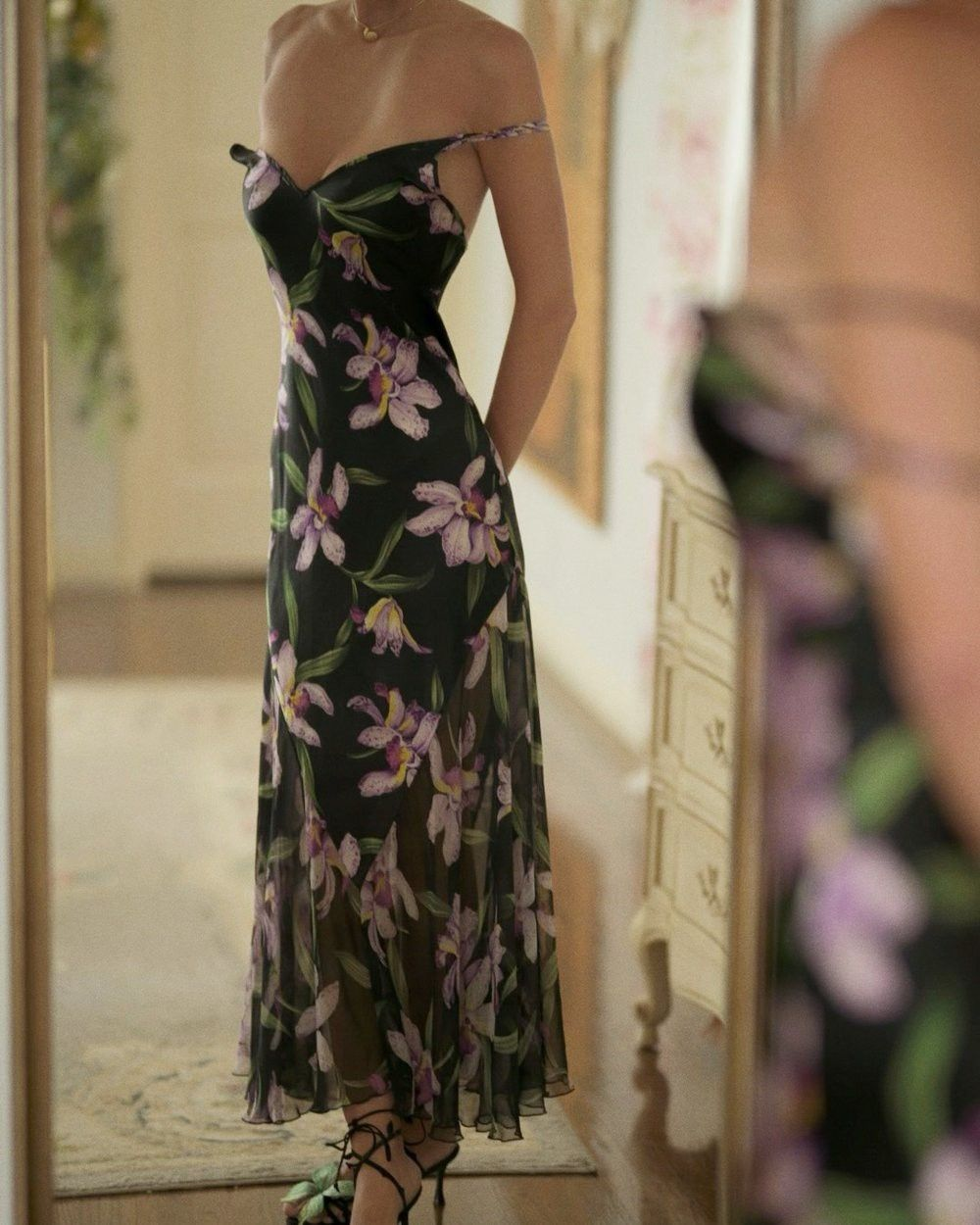 Chic Spaghetti Straps Chiffon Print Floral Long Party Dress Formal Evening Dress