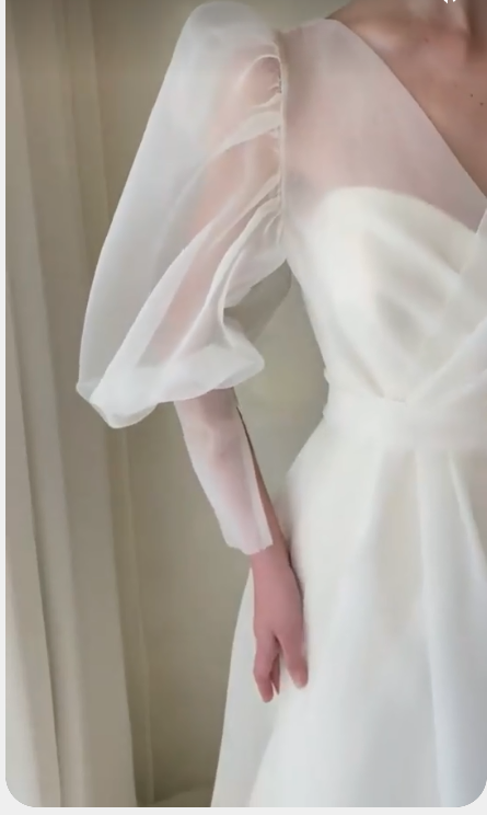 Pure V Neck Wedding Dress V Neck Vitage Prom Dress