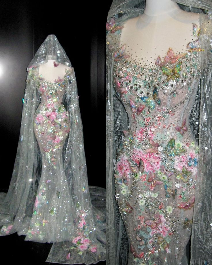 Glamorous Silver Tulle Sequin Beaded Butterfly Appliques Mermaid Long Wedding Dress Formal Bridal Dress