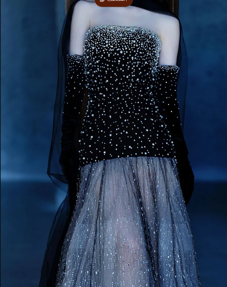 Gorgeous Black Strapless Tulle Beaded Mermaid Evening Dress Long Prom Dresses