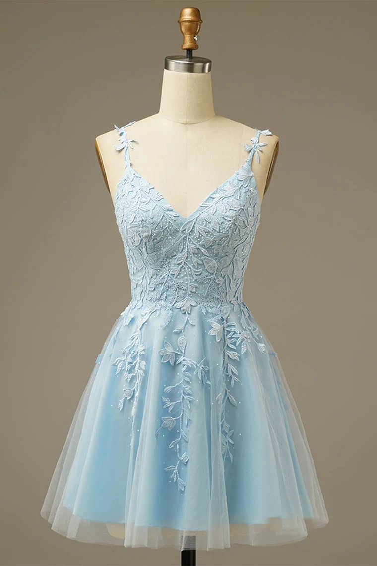 A-line V Neck Homecoming Dress With Appliques