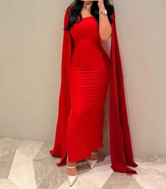 Red Satin Mermaid Evening Dress Saudi Arabia Prom Dresses