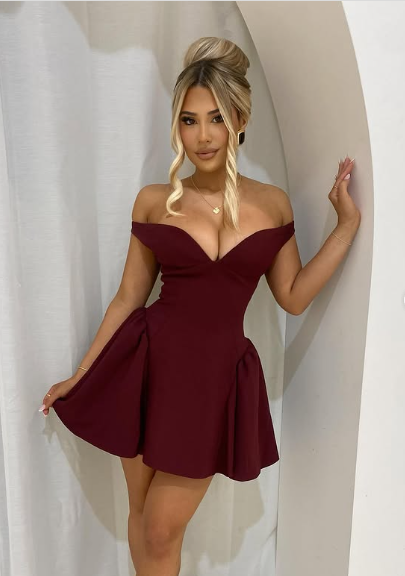 Vintage Burgundy Off The Shoulder V Neck A Line Short Homecoming Dress 18th Birthday Outfits