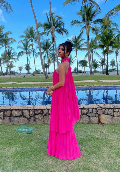 Elegant Long Pleated High Neck Evening Dresses A-Line Chiffon Formal Dress for Women