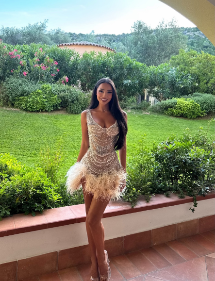 Gorgeous And Sparkling Silver-white Diamond Feather Slim Birthday Party Homecoming Dress