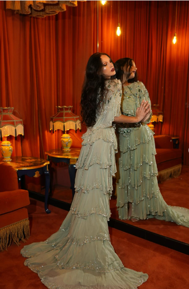 Vintage Mint Green A-line Beaded Embroidered Sequined Layered Chiffon Long Prom Dress Evening Dress