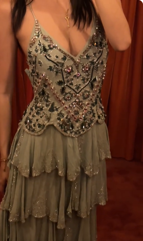 Vintage Mint Green A-line Beaded Embroidered Sequined Layered Chiffon Long Prom Dress Evening Dress