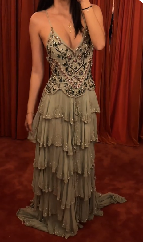Vintage Mint Green A-line Beaded Embroidered Sequined Layered Chiffon Long Prom Dress Evening Dress