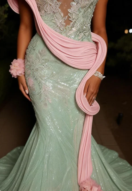 Luxurious Mint Green Mermaid Strapless Sequined Prom Dress Evening Dress