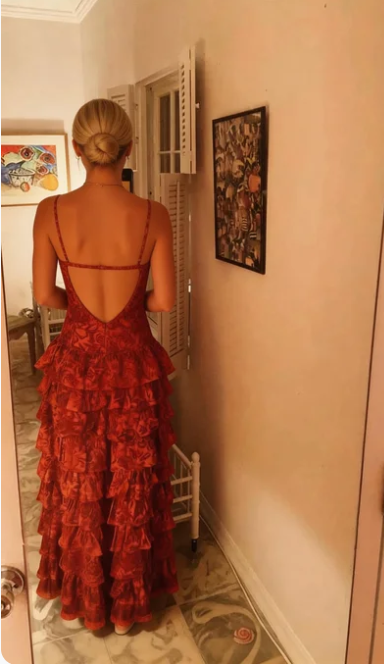 Popular Spaghetti Straps Floor Length Prom Dress New Fashion Tiered Evening Dress