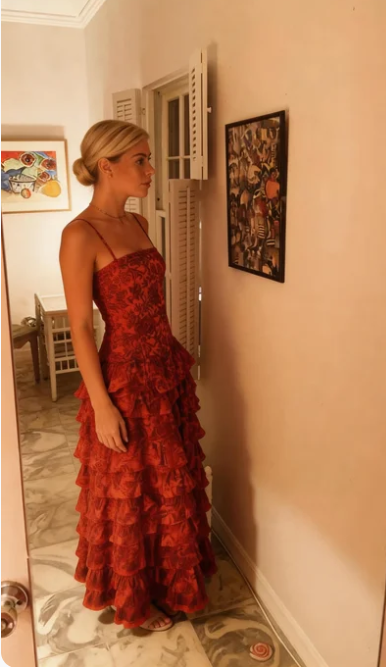 Popular Spaghetti Straps Floor Length Prom Dress New Fashion Tiered Evening Dress