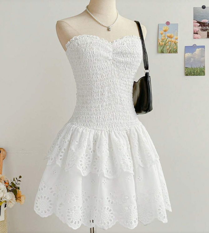 Sweet Heart Neck White Lace Birthday Cake Dress Homecoming Dress