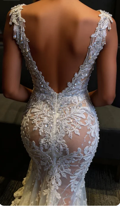 White Luxurious Mermaid Wedding Dress Charming Bride Dress cc90