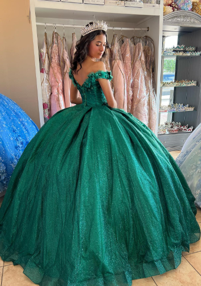 Off The Shoulder Ball Gown Green Sweet 16 Dress