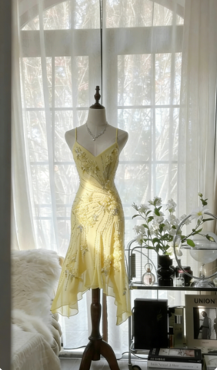Vintage Green Chiffon Beaded Birthday Dress Homecoming Dress