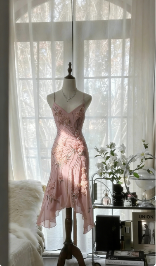 Vintage Green Chiffon Beaded Birthday Dress Homecoming Dress