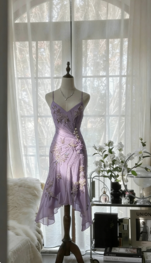 Vintage Green Chiffon Beaded Birthday Dress Homecoming Dress
