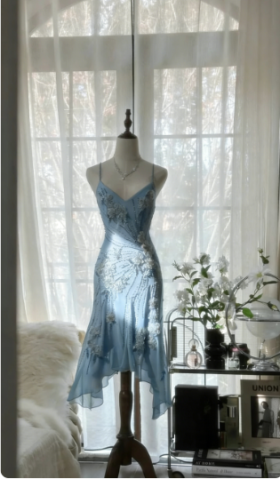 Vintage Green Chiffon Beaded Birthday Dress Homecoming Dress