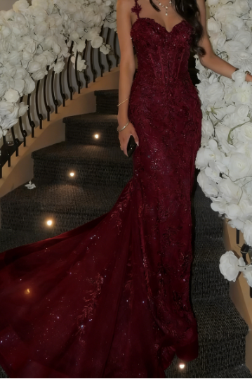 Elegant Champagne Mermaid V-neck Sequin Embroidered Slit Prom Dress Evening Dress