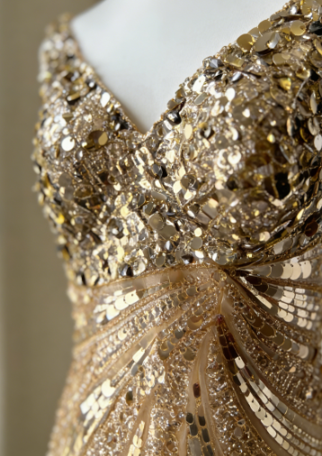 Luxurious Gold V-neck Mermaid Sequined Long Prom Dress Evening Dress