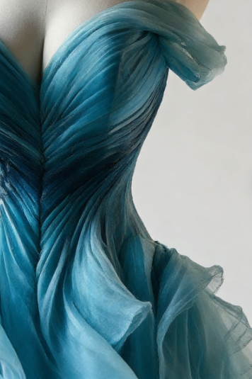 Vintage Ombre Blue Tulle Off The Shoulder Evening Dress,Formal Birthday Ball Gown