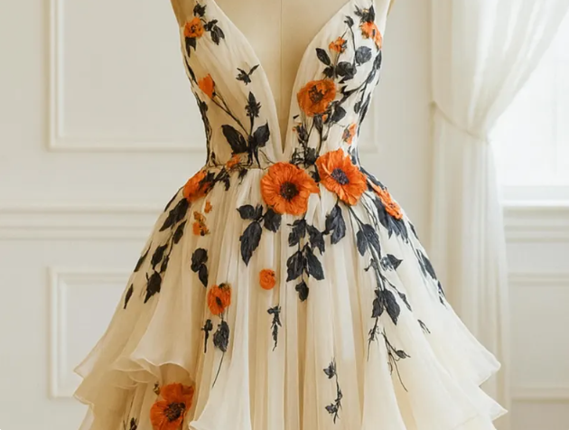 Unique Chiffon Appliques Prom Dress Long Party Evening Dress