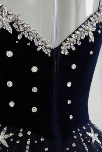 Dreamy Starry Night Navy Blue Star Beaded Tulle Long Prom Dress Evening Dress