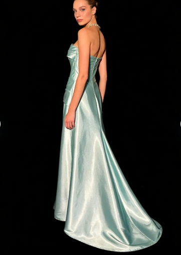 Simple Green Strapless Satin Prom Dress,Long Party Evening Dress