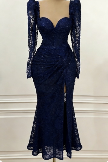 Royal Blue Vintage Prom Dress Long Sleeves Evening Dress