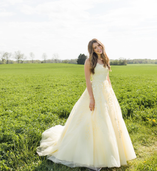 Sweet Yellow A-line Tube Top Embroidered Tulle Long Prom Dress Evening Dress
