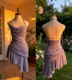 Elegant Irregular Blue Chiffon Mini Party Dress Formal Homecoming Dress