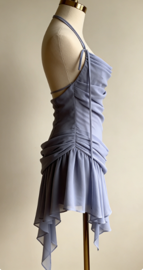 Elegant Irregular Blue Chiffon Mini Party Dress Formal Homecoming Dress
