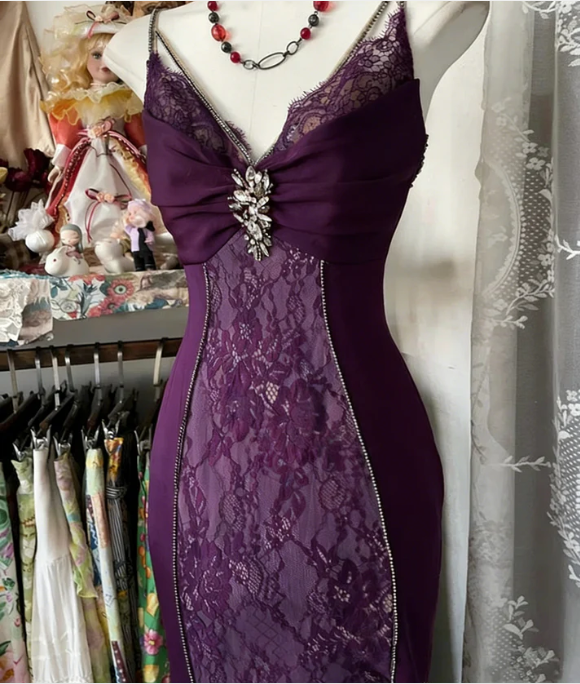 Retro Lace Burgundy Long Prom Dress Mermaid Evening Party Gown