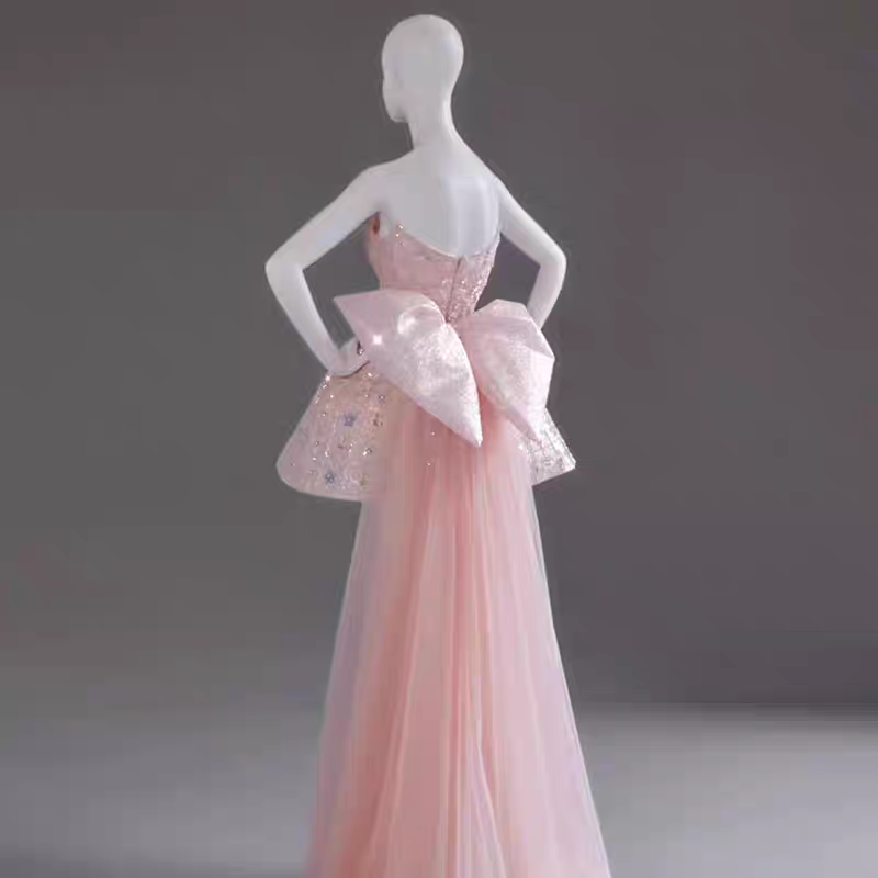 Glitter Strapless Tulle Beaded Mini Birthday Dress Pink Homecoming Dress With Bow