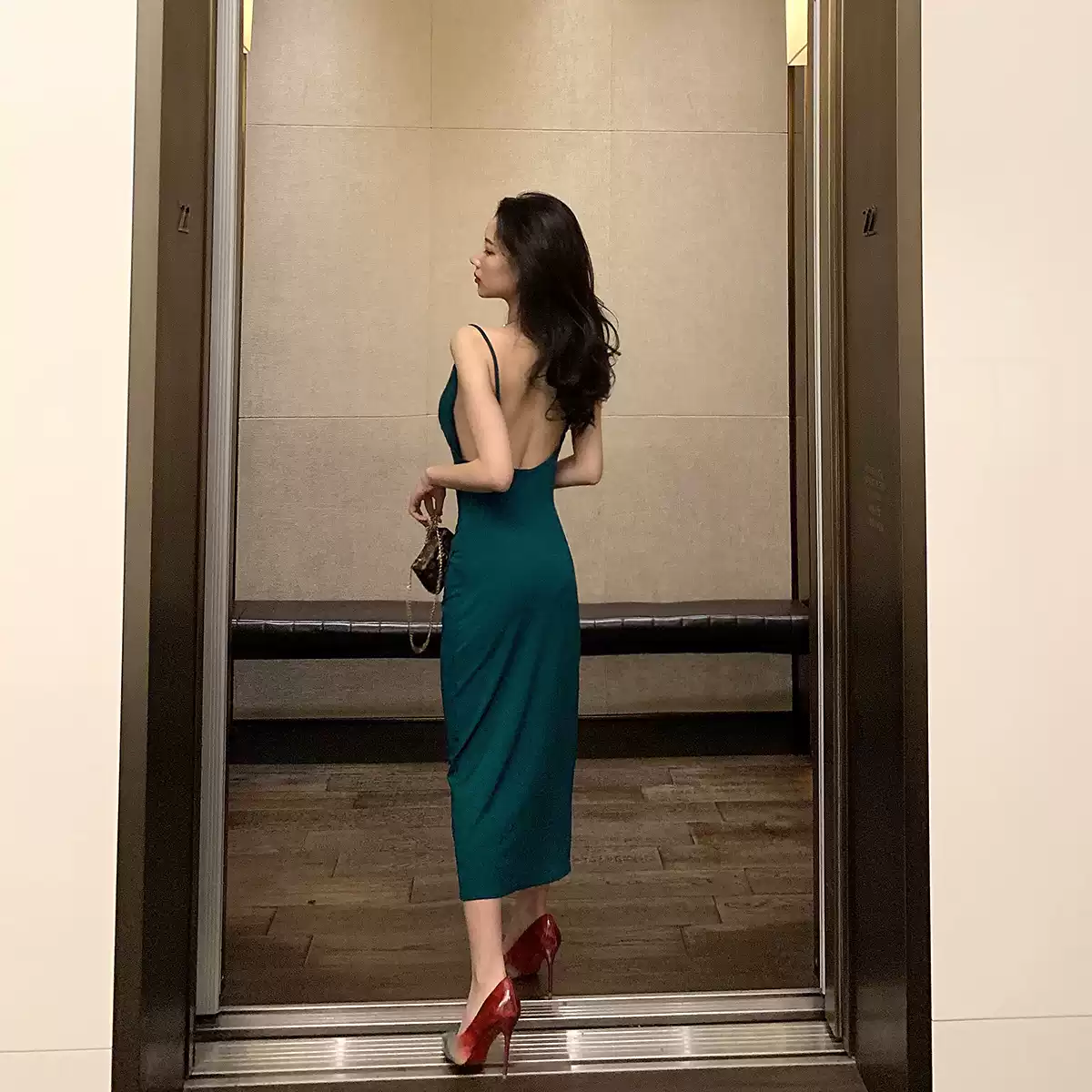 Simple Prom Dress Spaghetti Straps Prom Dress with Slit Backless Party Dress