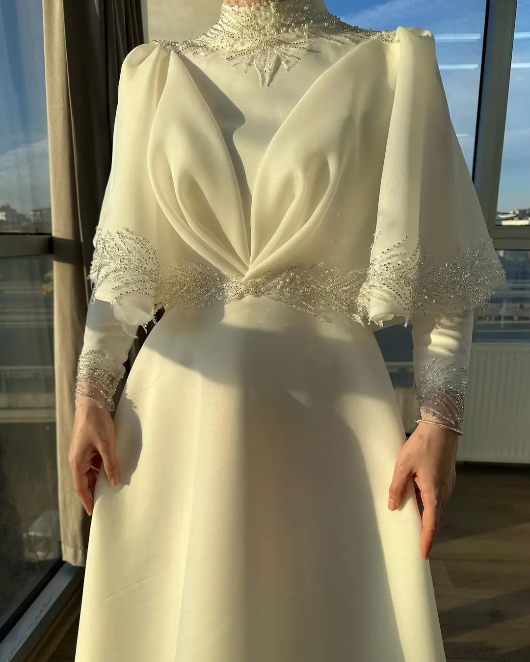 Dubai Formal Event Dresses Saudi Arabia Women's Prom Dresses High Neck Beadings Floor-Length Evening Dresses
