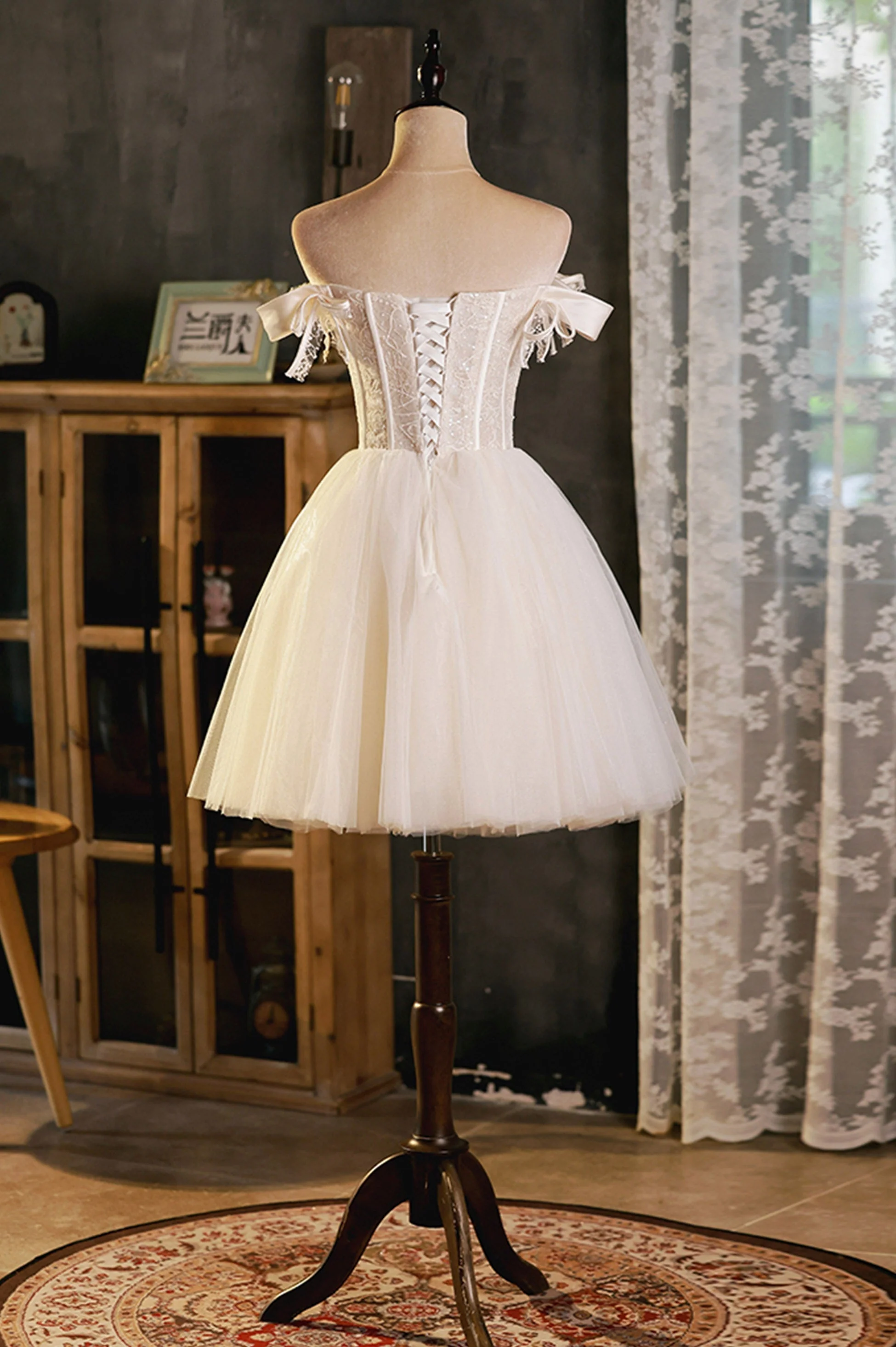 A-Line Tulle Short Prom Dress, Cute Off the Shoulder Party Dresses