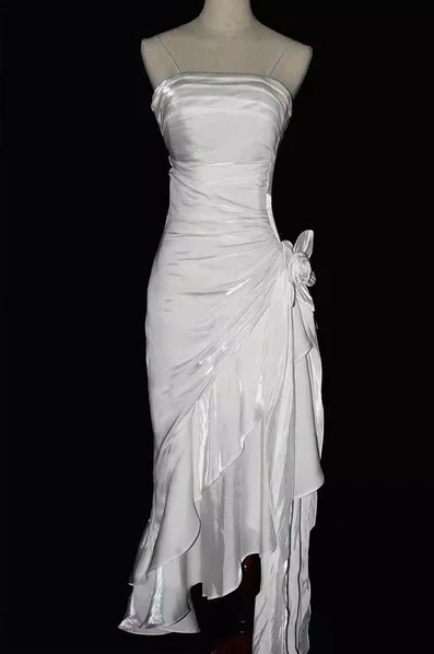 Charming Mermaid High Low Satin Straps Party Dress Vintage Style Prom Dress