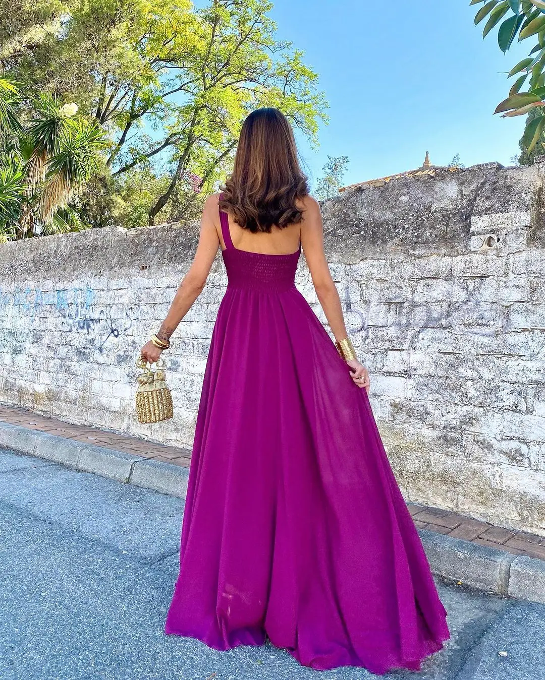 Sexy One Shoulder Evening Gowns Women's Sleeveless Pleated Party Prom Dress Floor-Length Side Slit Special Occasion Gown