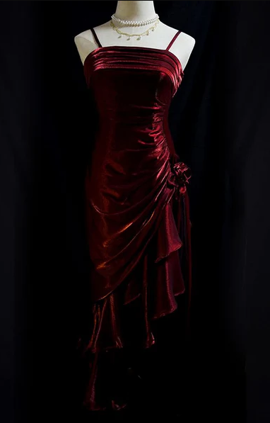 Charming Mermaid High Low Satin Straps Party Dress Vintage Style Prom Dress