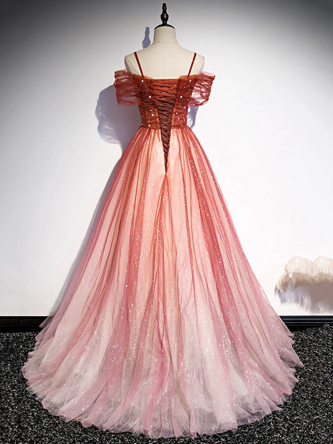 Tulle Long Prom Dress, A-Line Off Shoulder Evening Dress