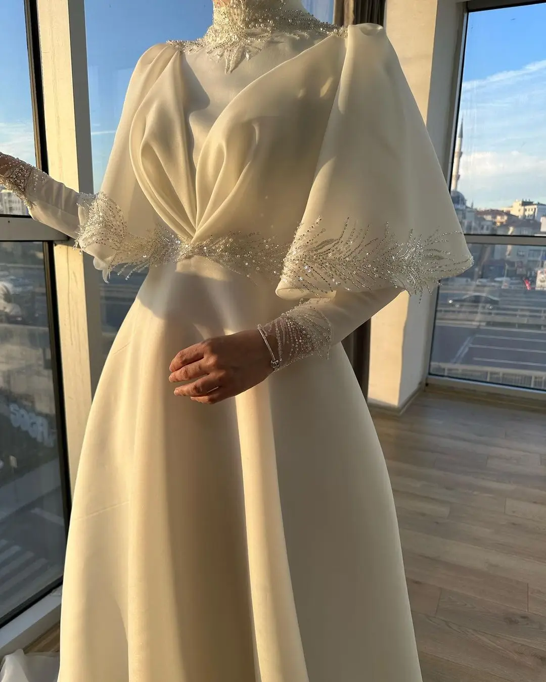 Dubai Formal Event Dresses Saudi Arabia Women's Prom Dresses High Neck Beadings Floor-Length Evening Dresses