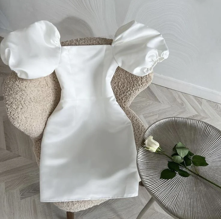 White Square Neckline Homecoming Dress with Puff Sleeves