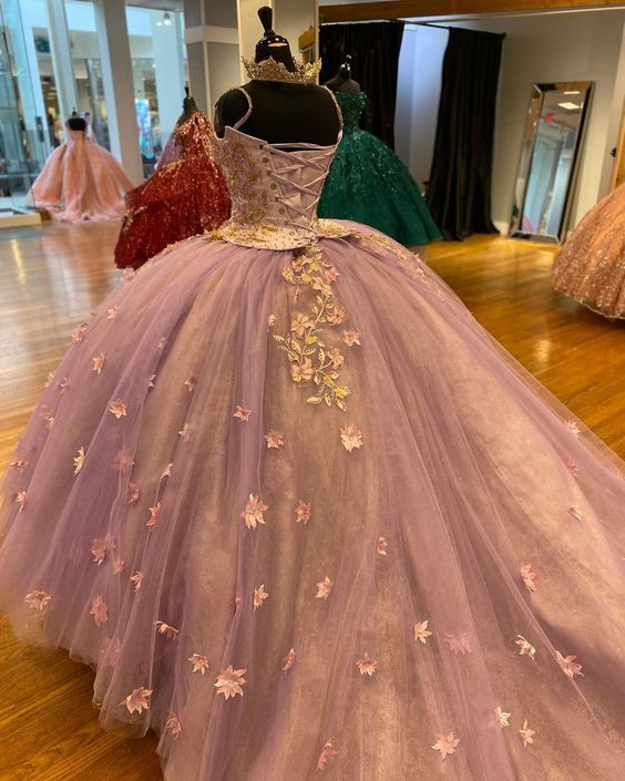 Luxury Lace Flower Quinceanera Dress Beading Tulle Vestidos De 15 Años Sweet 16 Dress Formal Birthday Party Ball Gown