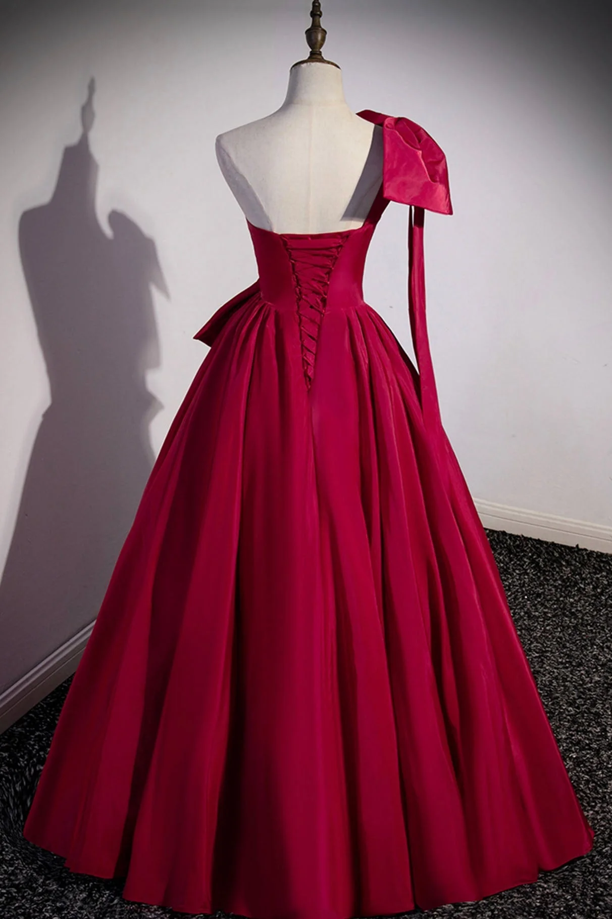 Satin Long Prom Dress, One Shoulder Evening Dress with Bow
