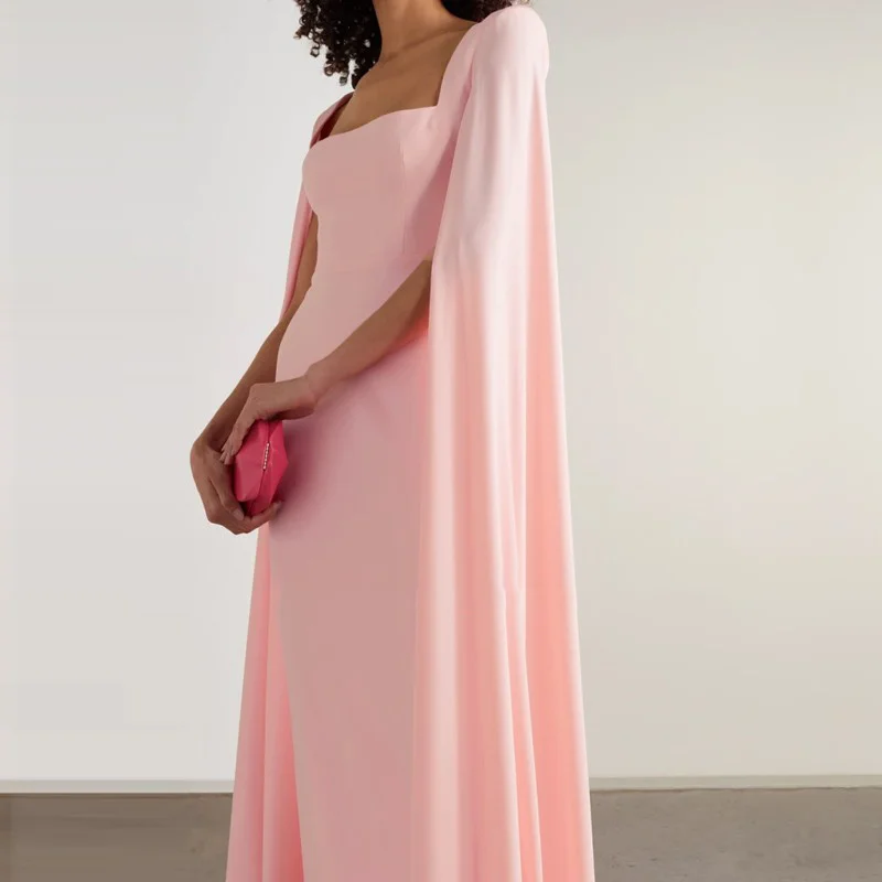 Women's Square Neck Evening Dress Long Sleeve New Fashion Gown